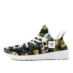 Personalized Skeleton flower sea Sneakers, Custom Watercolor Skull Shoes, Foot Bone, Halloween Shoes,FN-05-230231