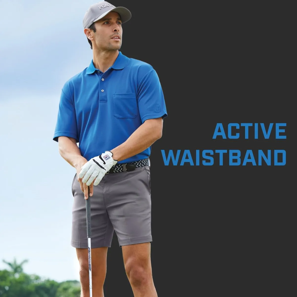 PGA TOUR Men's 7?? Flat Front Performance Stretch Golf Shorts with Active Waistband