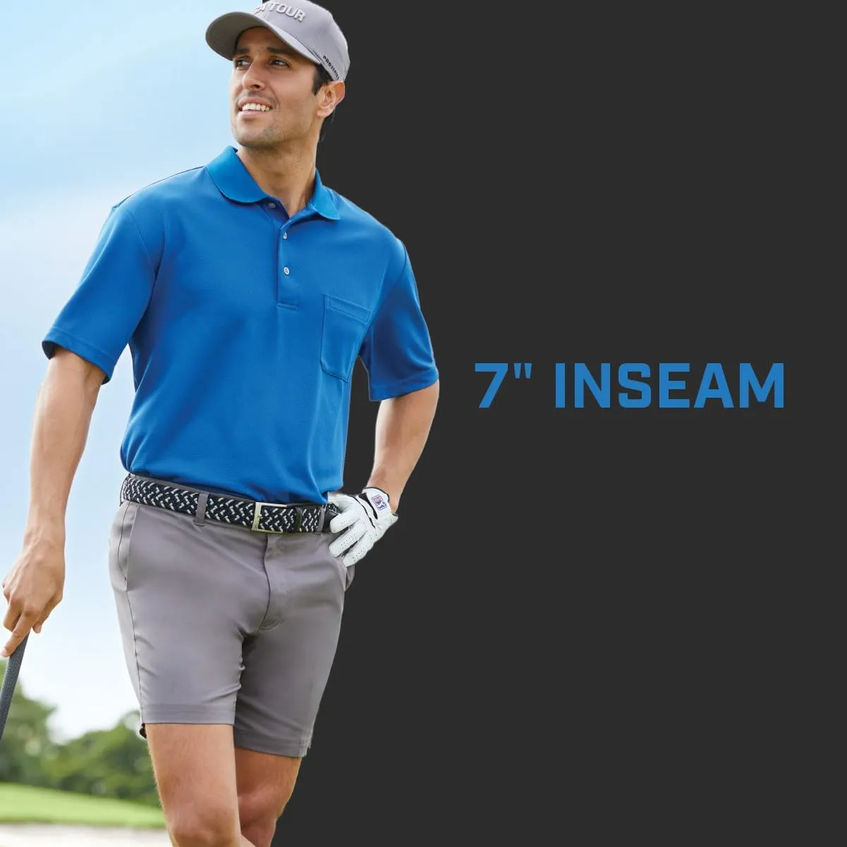 PGA TOUR Men's 7?? Flat Front Performance Stretch Golf Shorts with Active Waistband