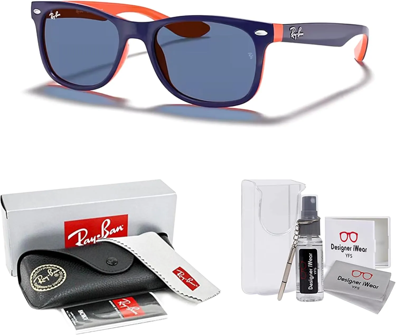 Ray-Ban Junior XS Kids' New Wayfarer RJ9052S Square Sunglasses for SMALL Boys and Girls   BUNDLE With DIW Kit