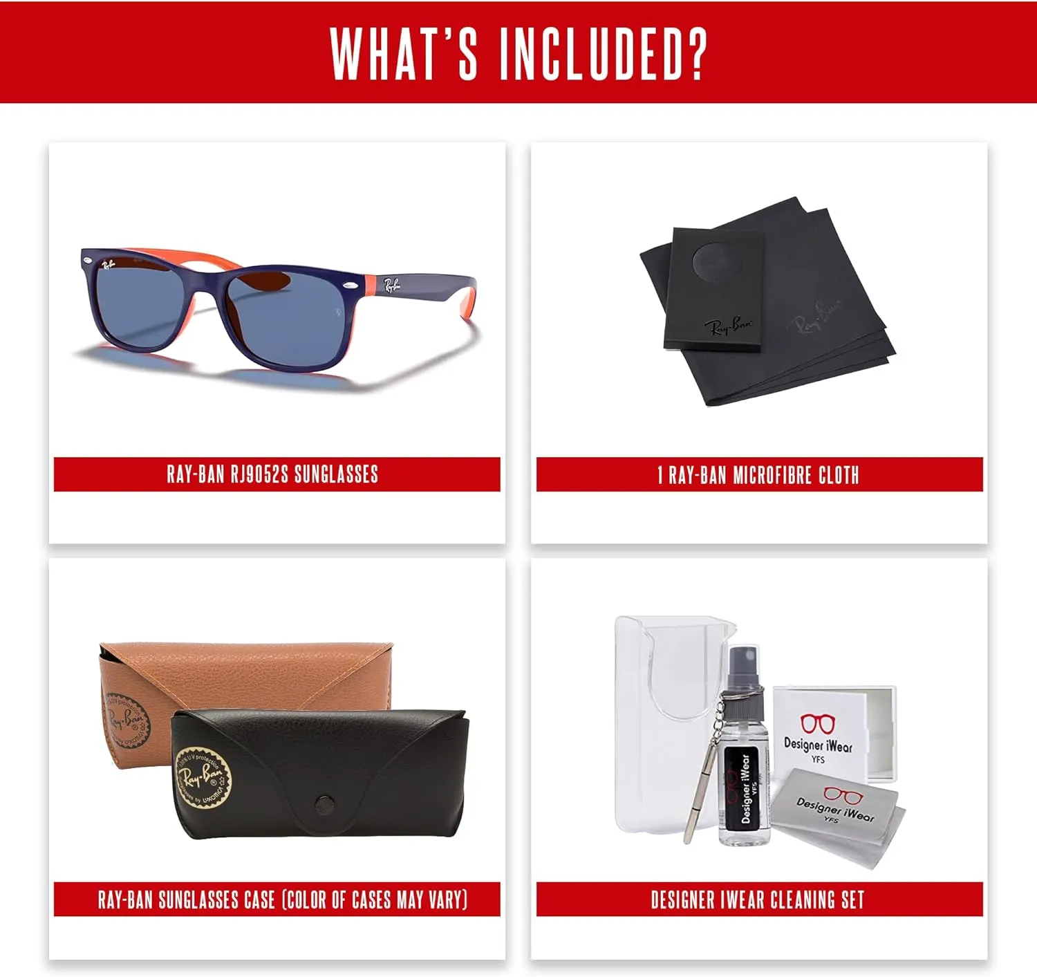Ray-Ban Junior XS Kids' New Wayfarer RJ9052S Square Sunglasses for SMALL Boys and Girls   BUNDLE With DIW Kit