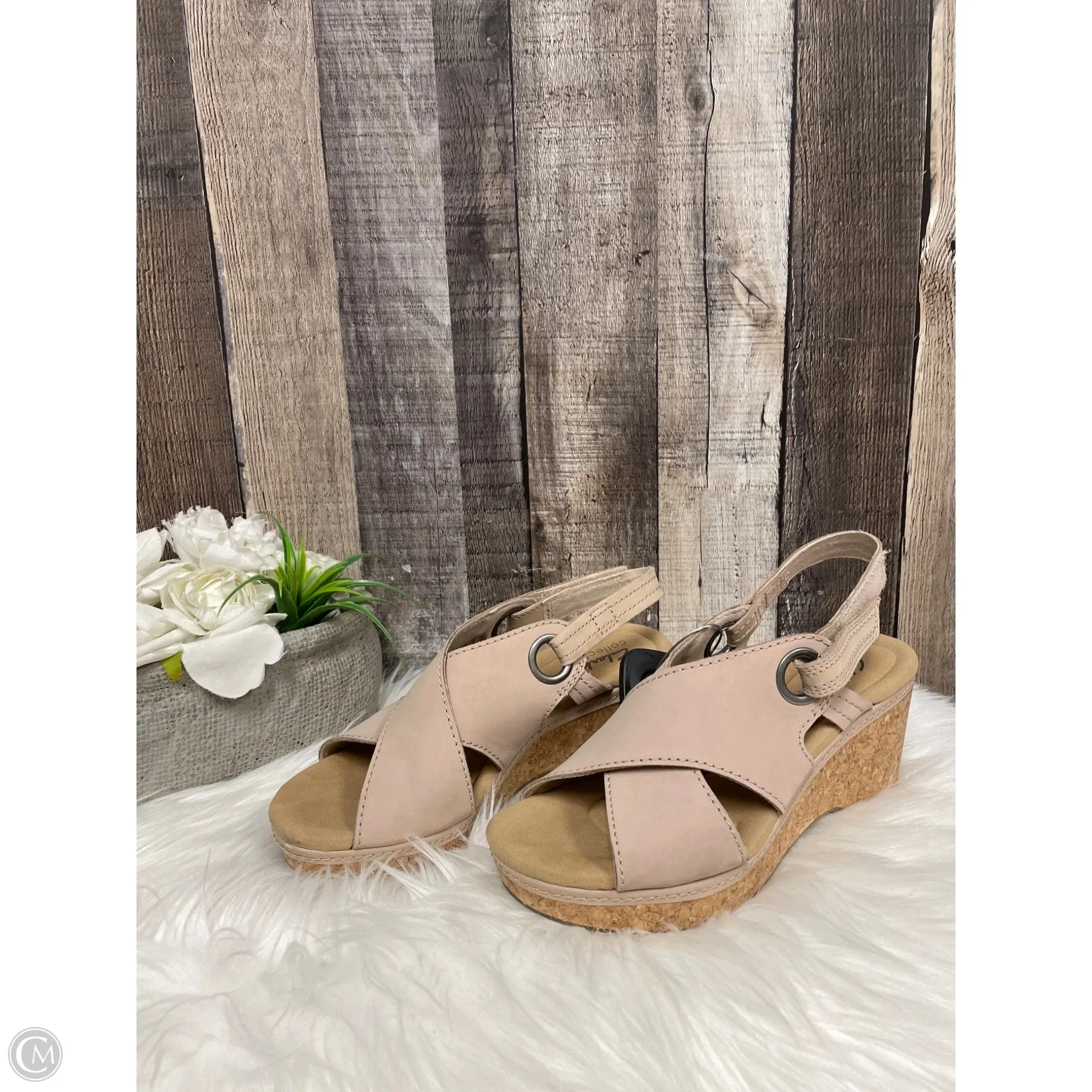 Sandals Heels Wedge By Clarks In Beige, Size: 6
