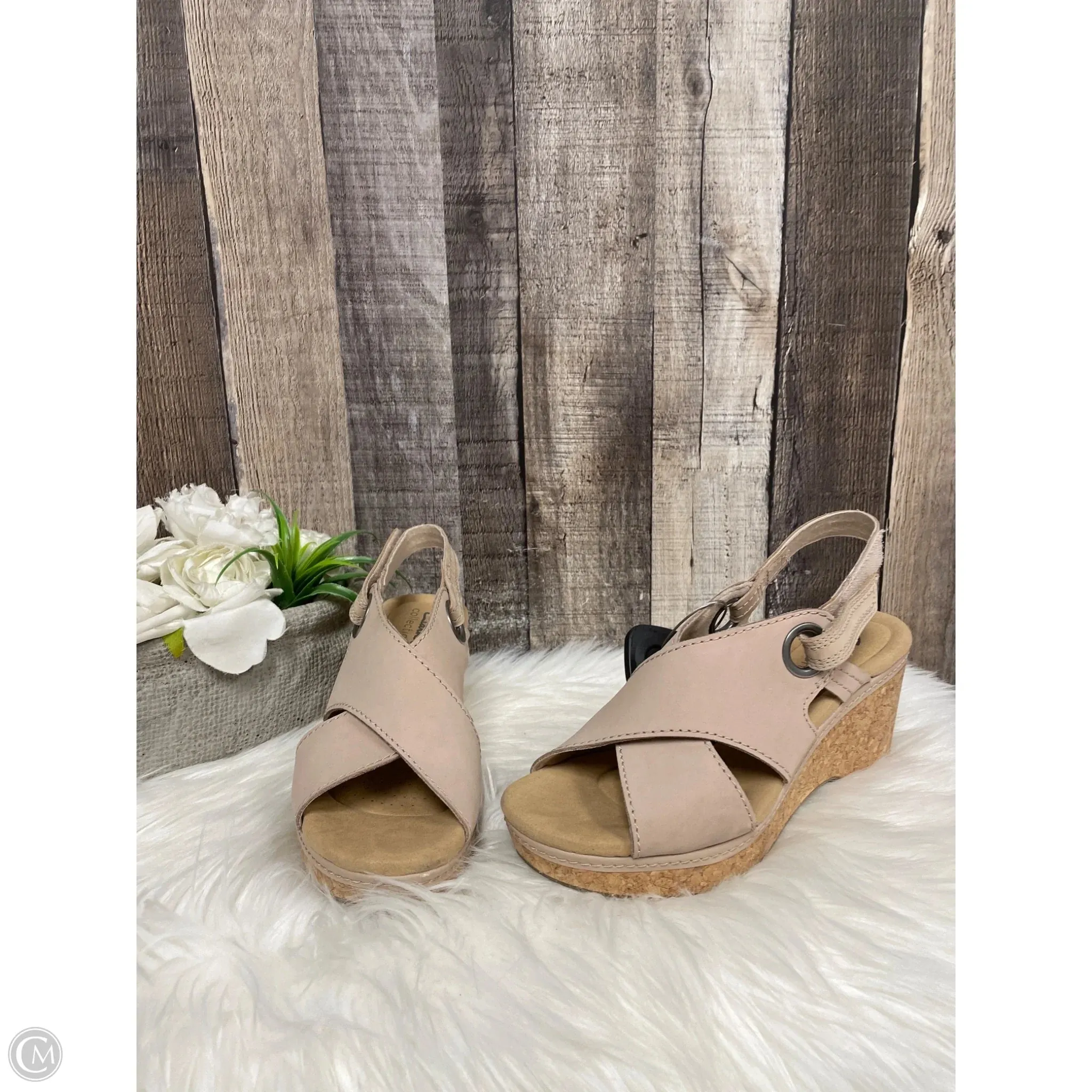 Sandals Heels Wedge By Clarks In Beige, Size: 6