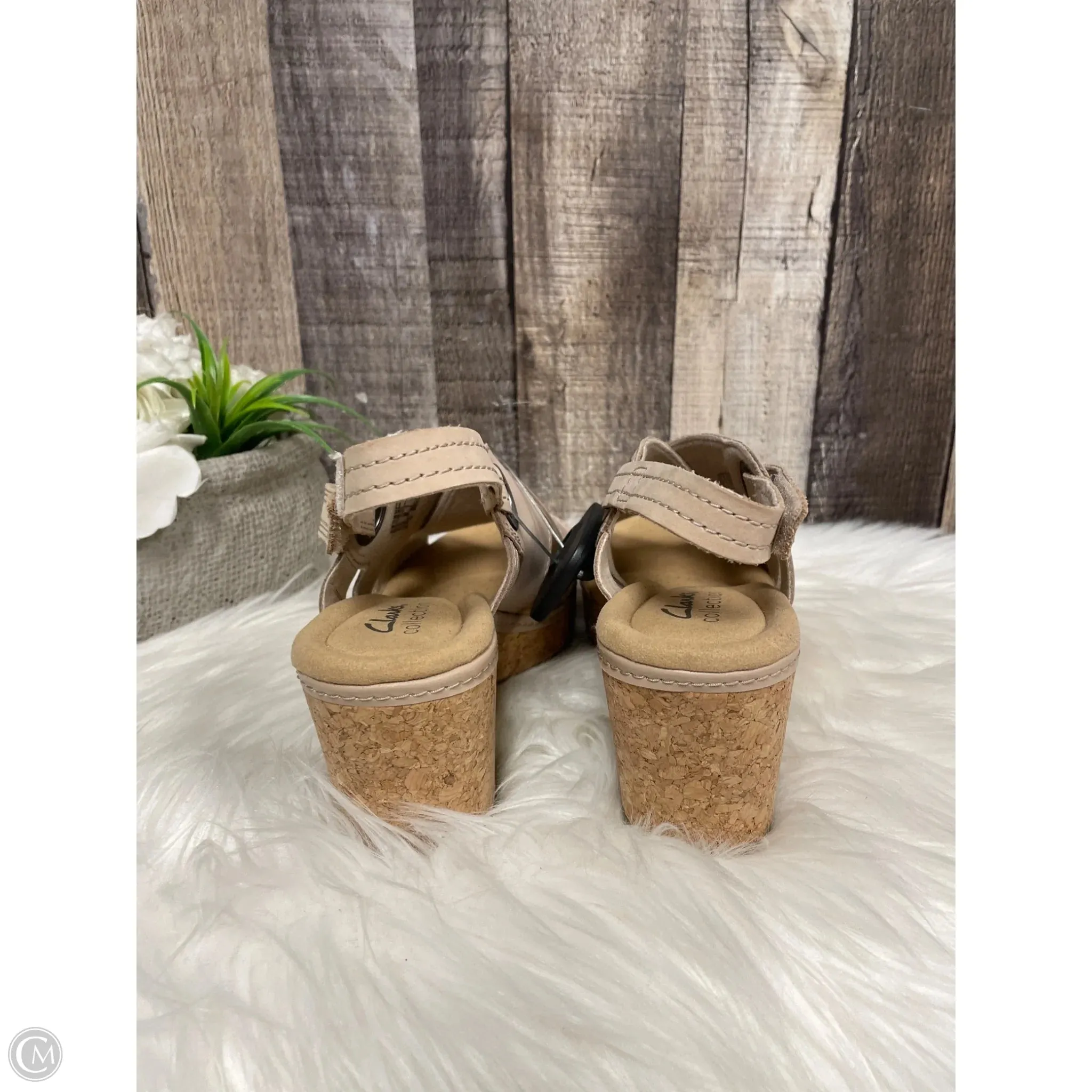 Sandals Heels Wedge By Clarks In Beige, Size: 6
