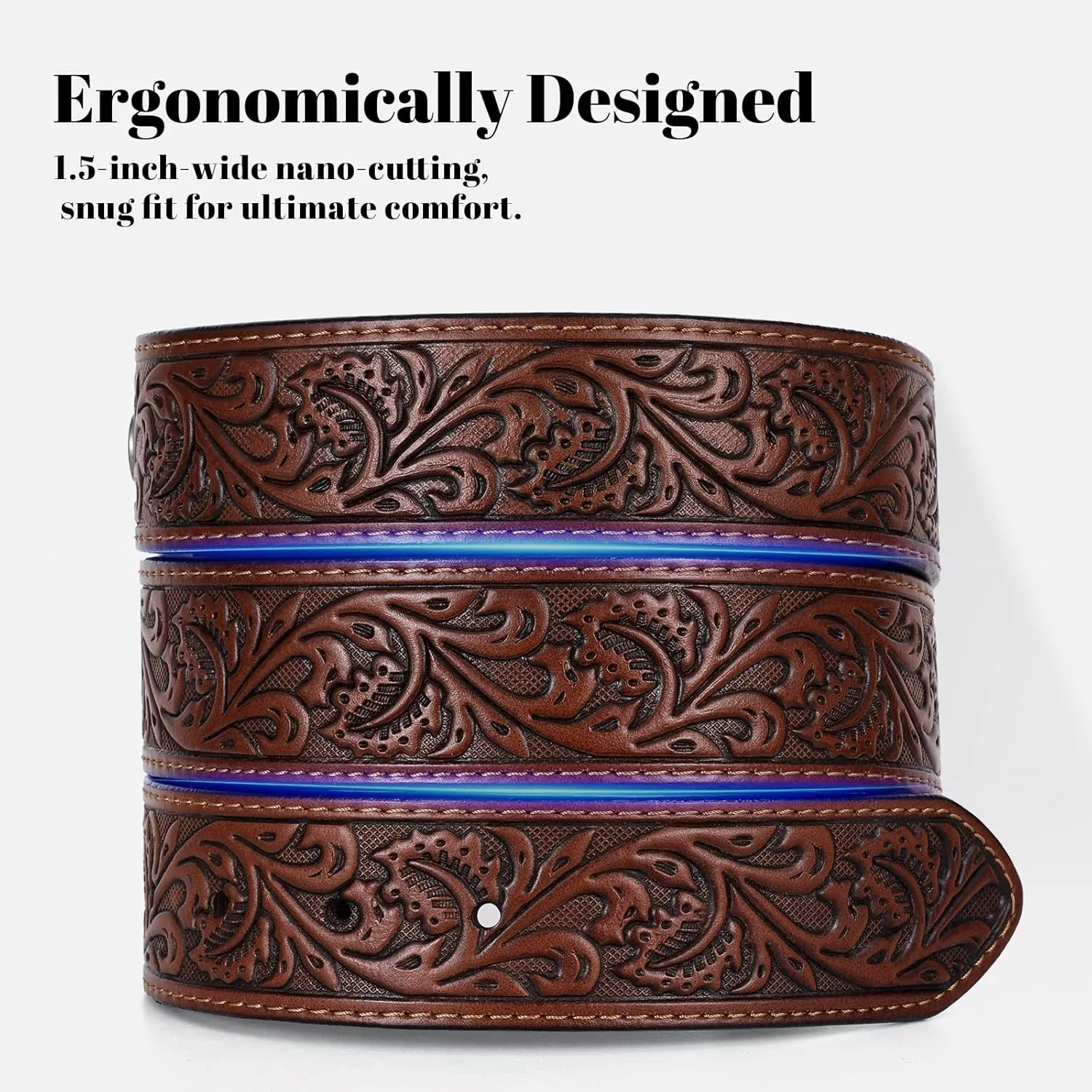 SANSTHS Cowboy Belts for Men Women, Western Leather Belt with Big Buckles Mexican Country Black Longhorn Bull Belt for Jeans