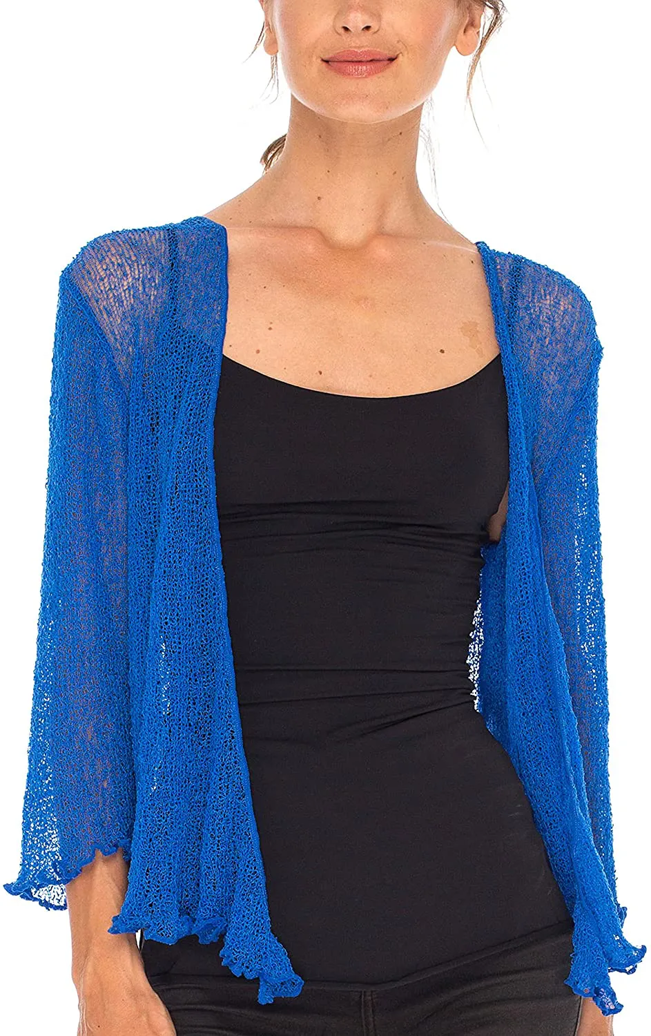 SHU-SHI Womens Sheer Shrug Tie Top Open Front Cardigan Lightweight Knit