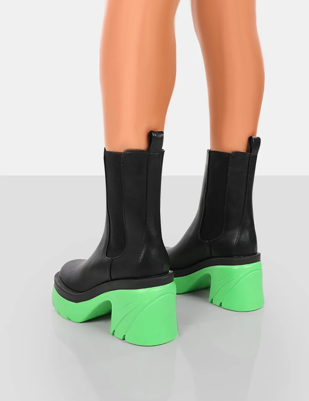 Step Up Black Green PU Heeled Ankle Boots