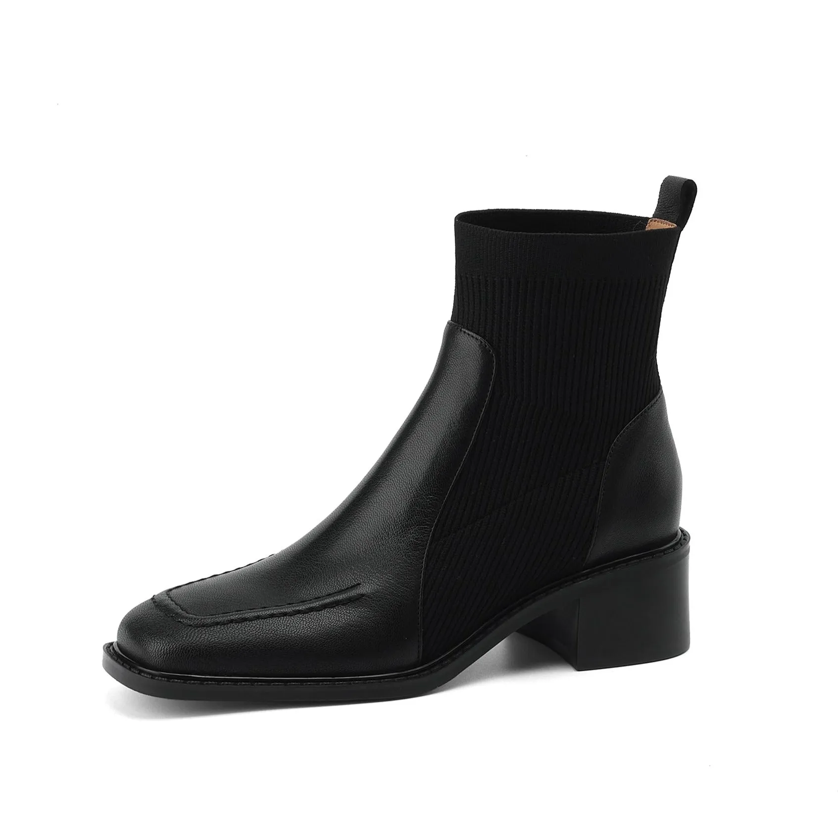 TinaCus Block Heel Women's Handmade Genuine Leather Stretch Slip On Square Toe Ankle Boots