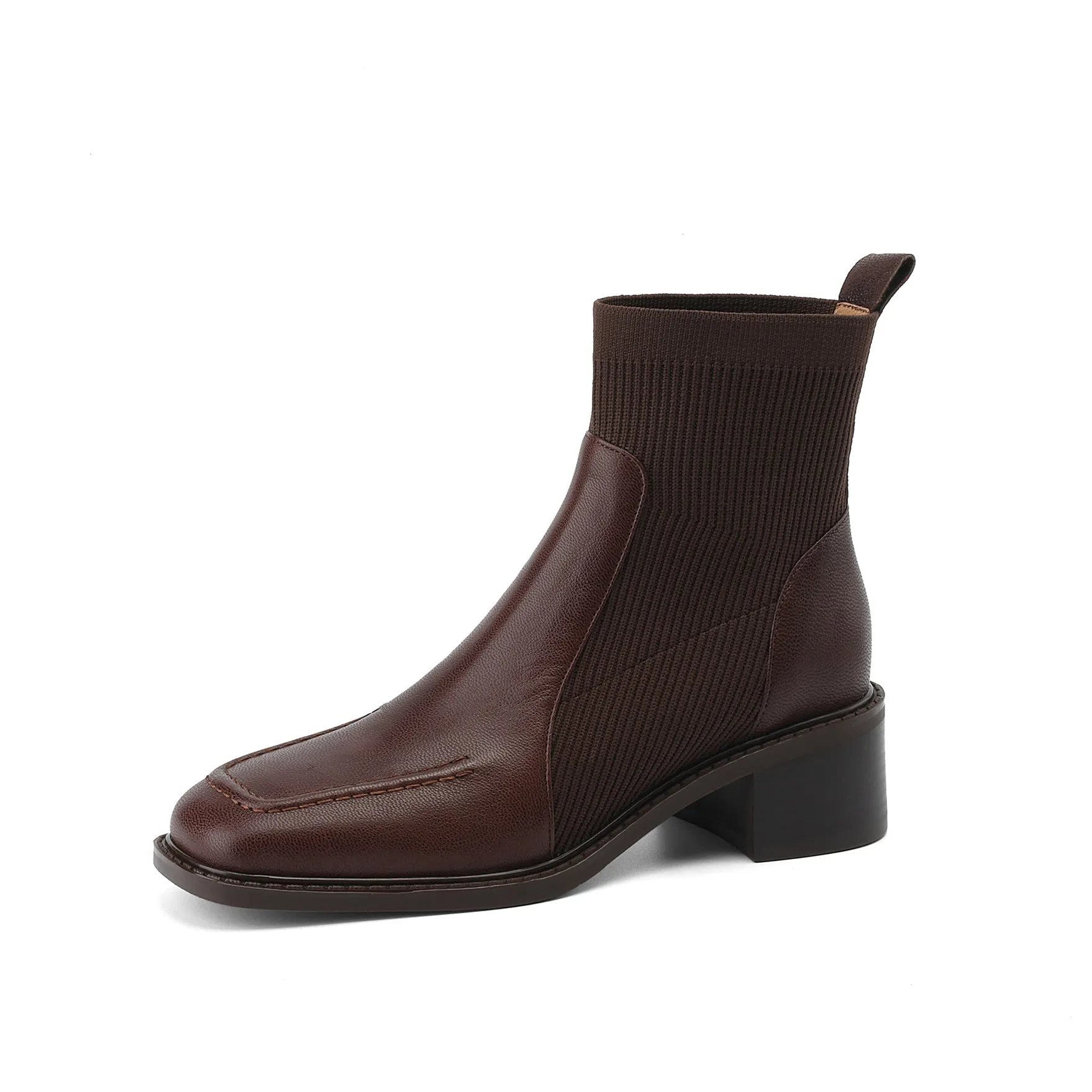 TinaCus Block Heel Women's Handmade Genuine Leather Stretch Slip On Square Toe Ankle Boots