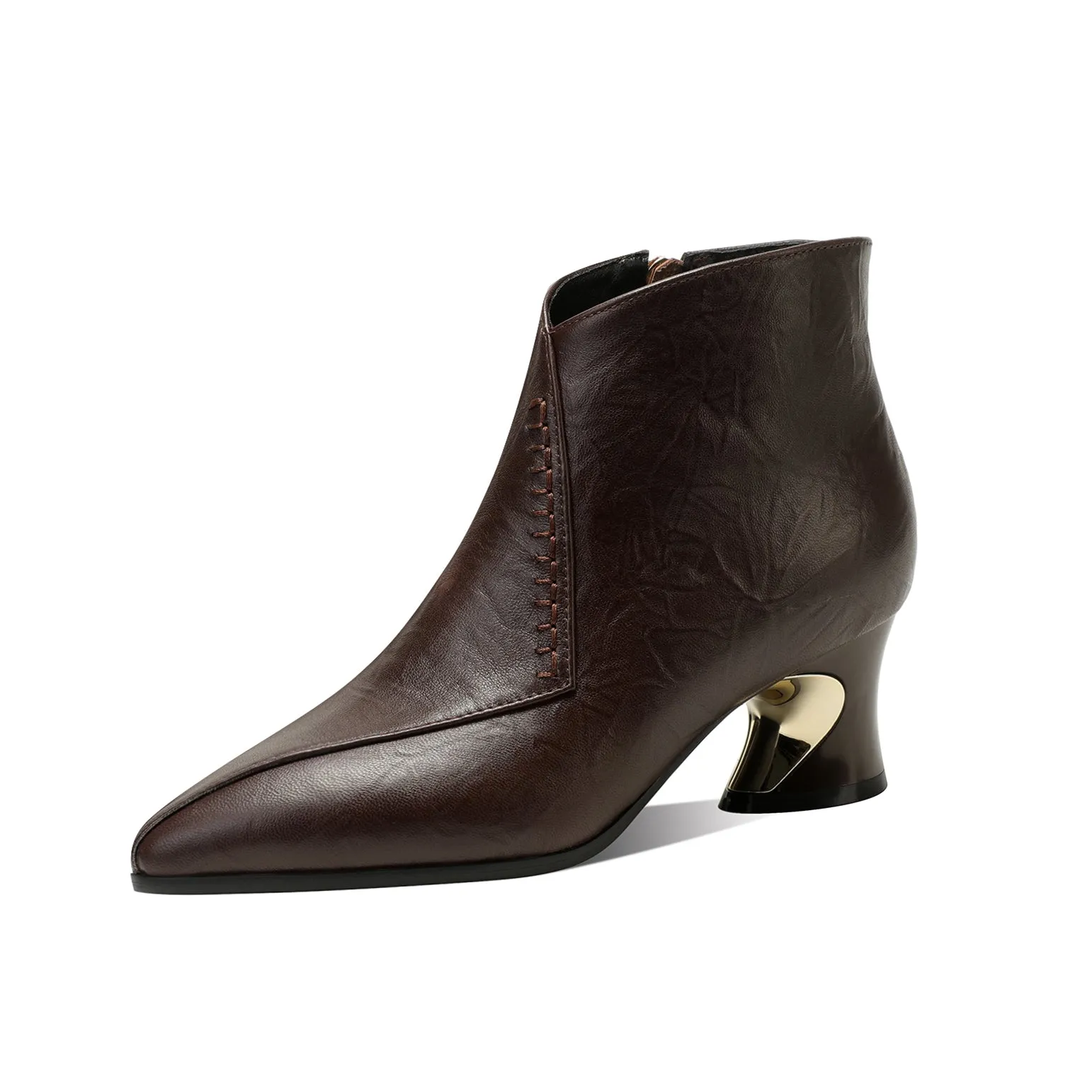 TinaCus Women's Genuine Leather Side Zip Pointed Toe Spool Heel Handmade Ankle Boots