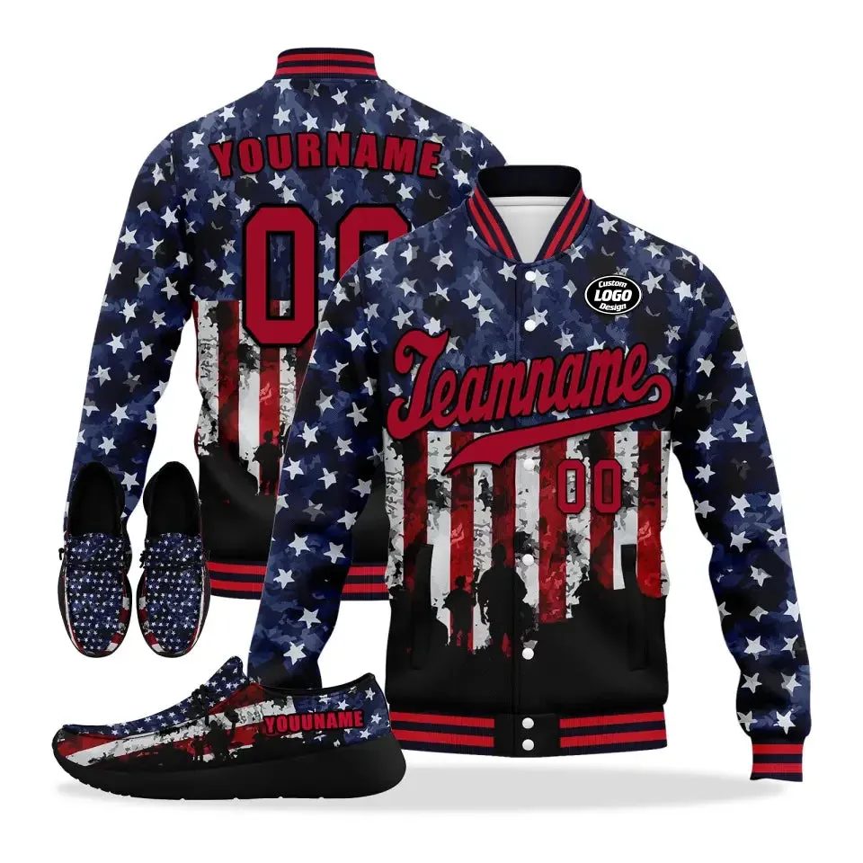 Unique Gift,Personalized America Combo Offer, Custom Stars and Stripes Jackets and Loafer Shoes, Best Gift for Vetaran