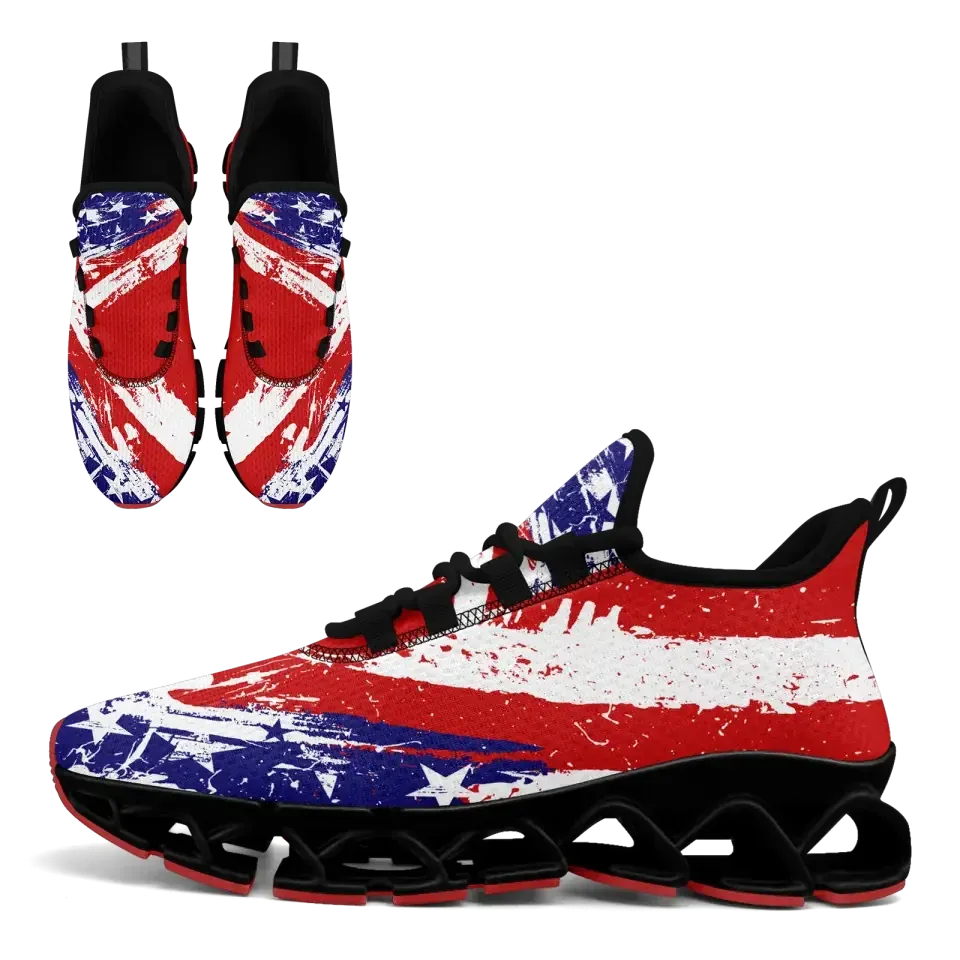Unique Gift,Personalized Patriotic Cloud Sneakers, Custom  American Flag Design Shoes, USA Pride Comfortable Shoes