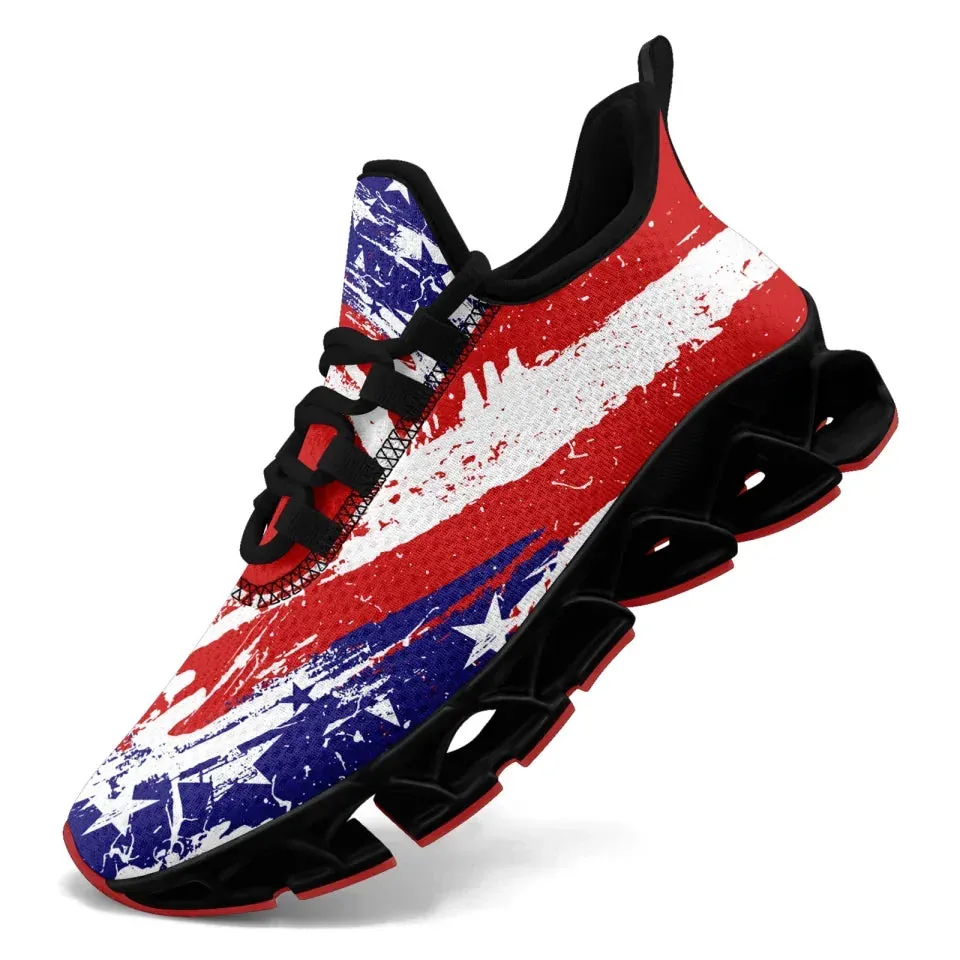 Unique Gift,Personalized Patriotic Cloud Sneakers, Custom  American Flag Design Shoes, USA Pride Comfortable Shoes