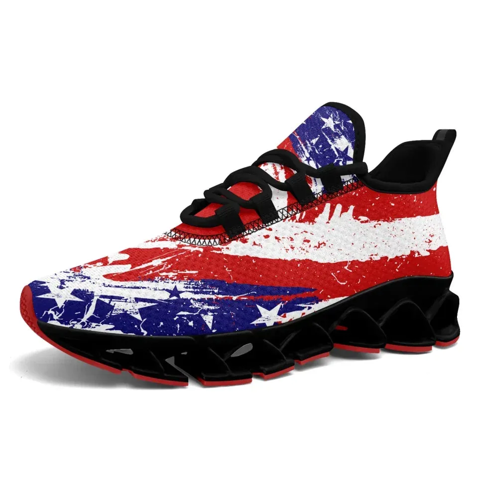 Unique Gift,Personalized Patriotic Cloud Sneakers, Custom  American Flag Design Shoes, USA Pride Comfortable Shoes