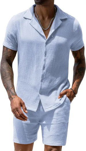 URRU Mens 2 Piece Outfits Summer Fashion Short Sleeve Shirt and Shorts Set Beach Tropical Vacation Outfits Sets