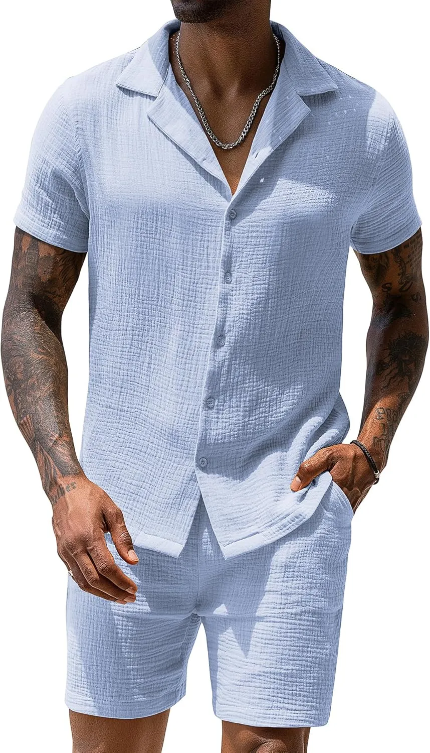 URRU Mens 2 Piece Outfits Summer Fashion Short Sleeve Shirt and Shorts Set Beach Tropical Vacation Outfits Sets