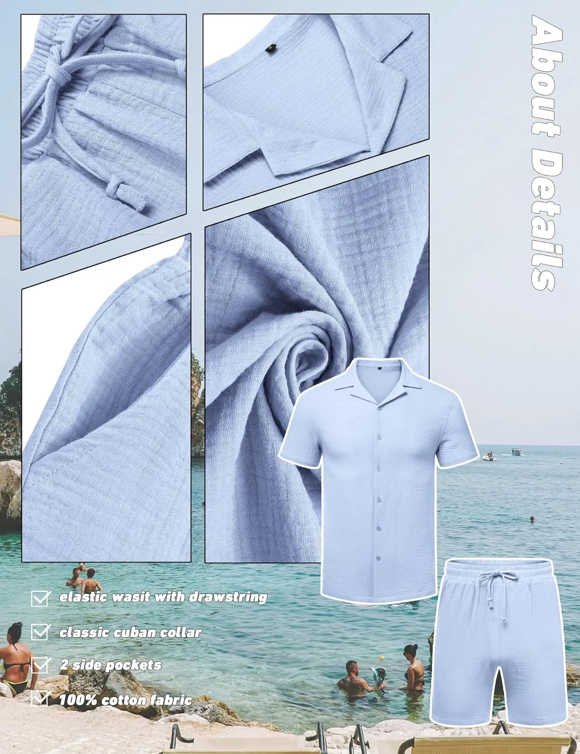 URRU Mens 2 Piece Outfits Summer Fashion Short Sleeve Shirt and Shorts Set Beach Tropical Vacation Outfits Sets