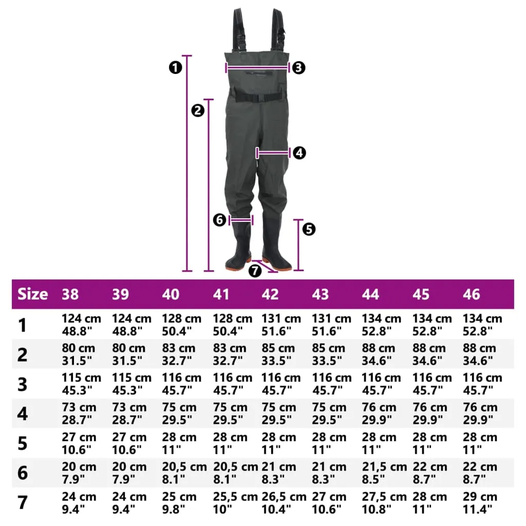 vidaXL Chest Waders with Boots and Belt Dark Green Size 38
