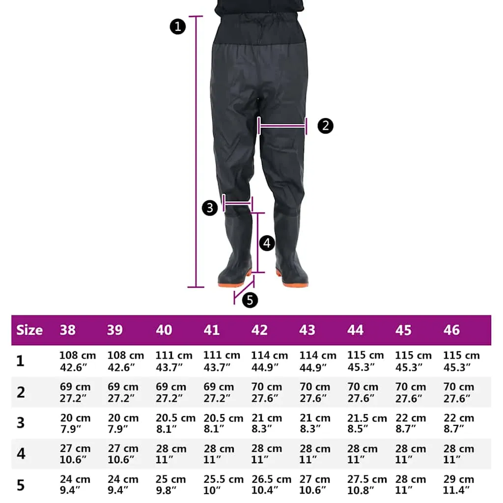 vidaXL Waist Waders with Boots Black Size 44