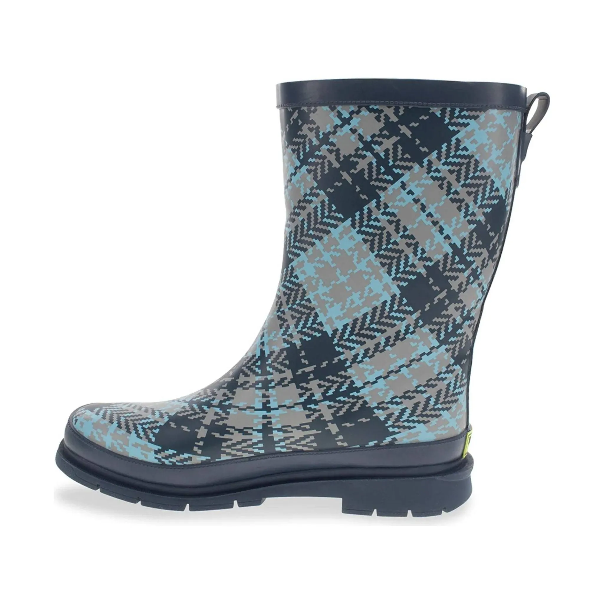 Western Tweed Plaid Faux Fur Mid Rain Boot - Blue Plaid