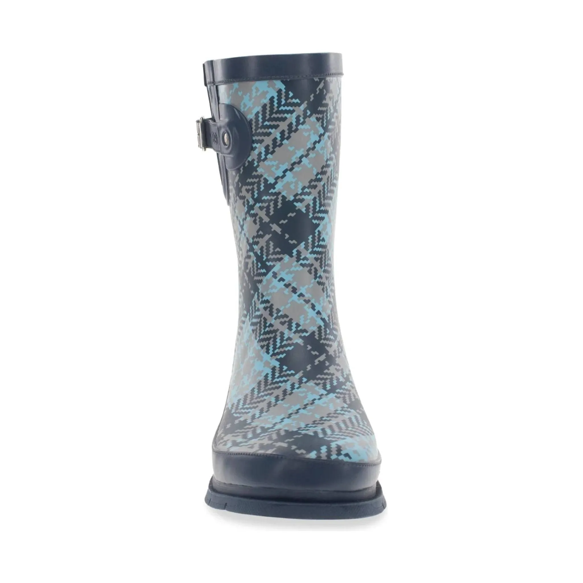 Western Tweed Plaid Faux Fur Mid Rain Boot - Blue Plaid