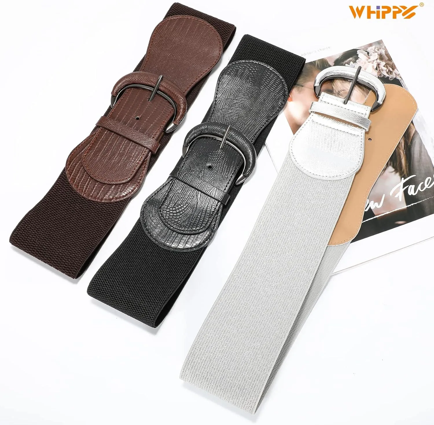 WHIPPY 3 Pack 4 Pack Women Wide Elastic Waist Belt Vintage Stretchy Belt Waistband for Ladies Dresses