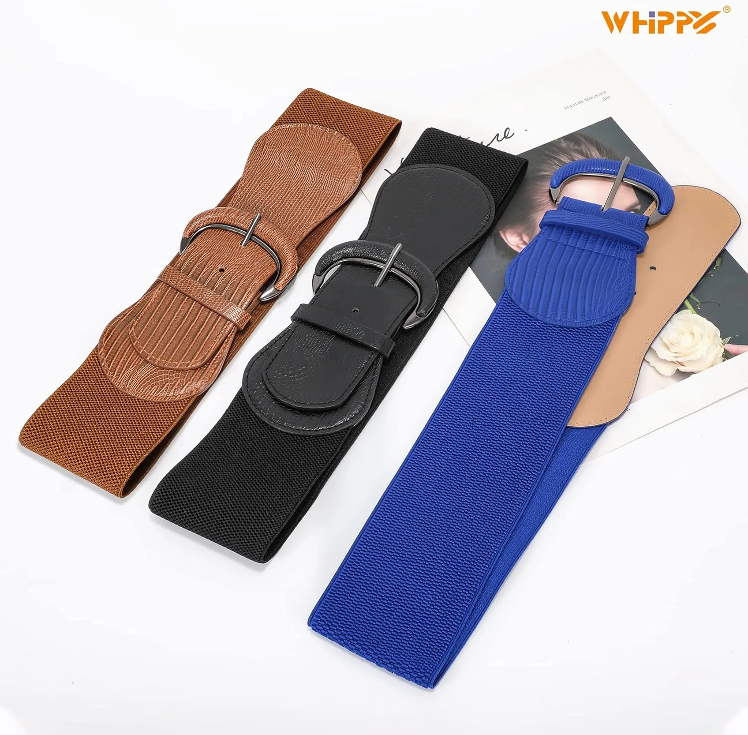 WHIPPY 3 Pack 4 Pack Women Wide Elastic Waist Belt Vintage Stretchy Belt Waistband for Ladies Dresses