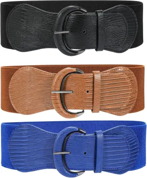 WHIPPY 3 Pack 4 Pack Women Wide Elastic Waist Belt Vintage Stretchy Belt Waistband for Ladies Dresses