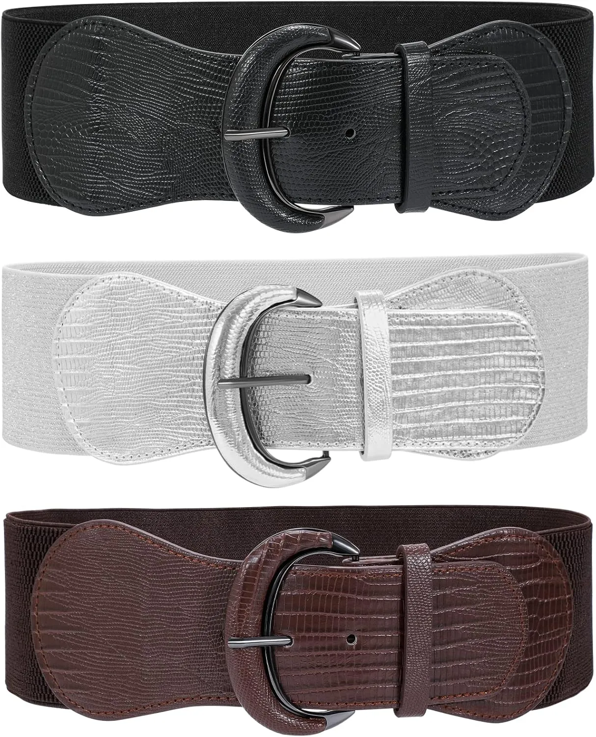 WHIPPY 3 Pack 4 Pack Women Wide Elastic Waist Belt Vintage Stretchy Belt Waistband for Ladies Dresses