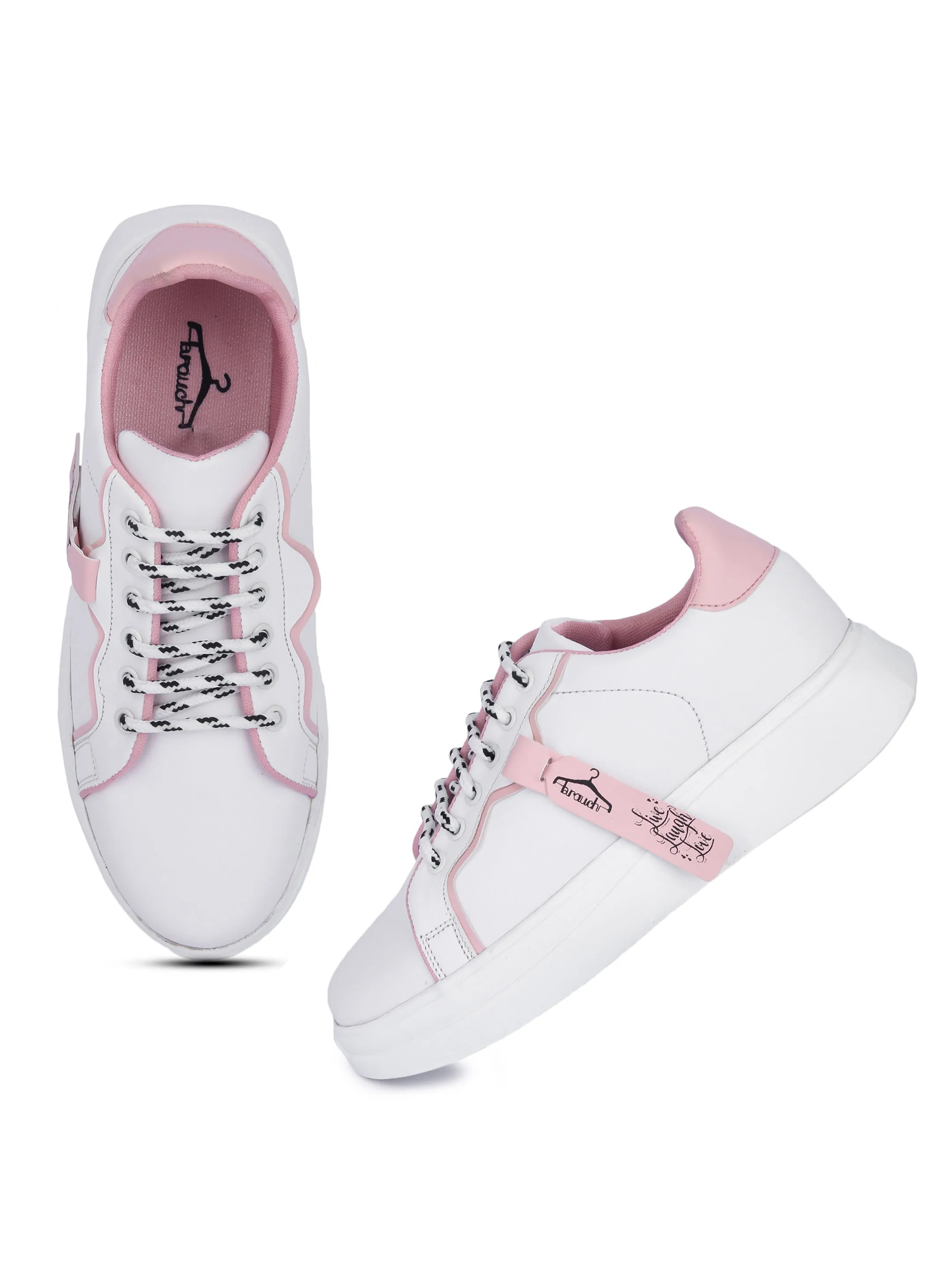 White and Baby Pink Live Laugh Love Casual Sneaker