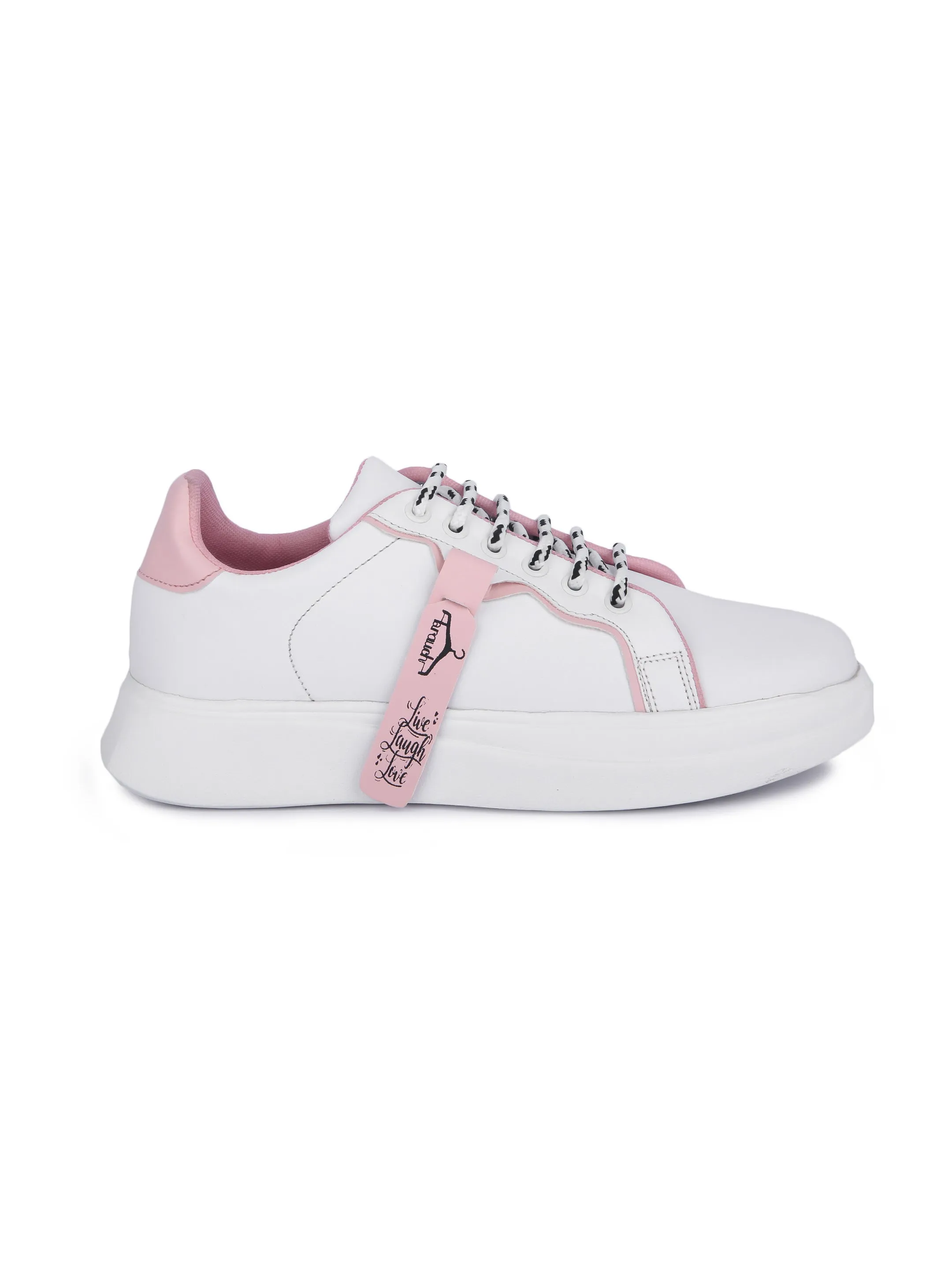 White and Baby Pink Live Laugh Love Casual Sneaker