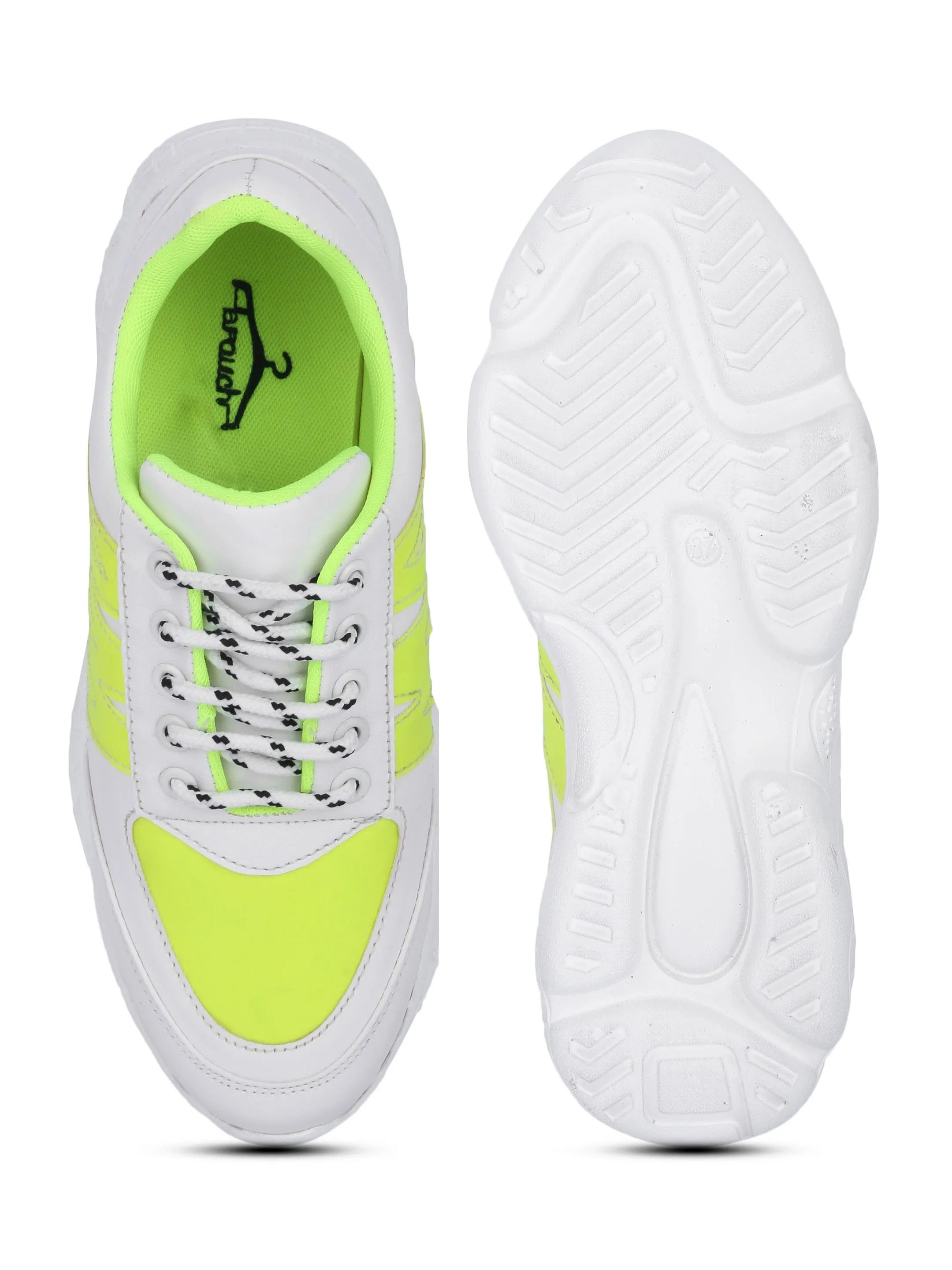 White and Neon Striped Casual Sneaker