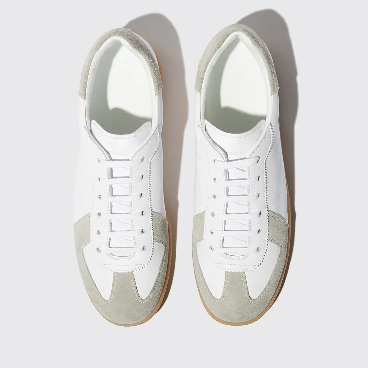 White Leather and Grey Suede Devin Lace Up Sneakers