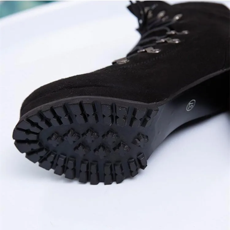 Women's faux suede chunky high heel combat booties
