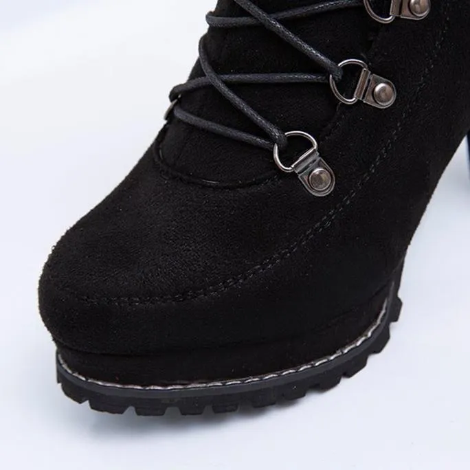Women's faux suede chunky high heel combat booties