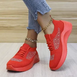 Women's Mesh Rhinestone Flyknit Casual Sneakers 26220509C