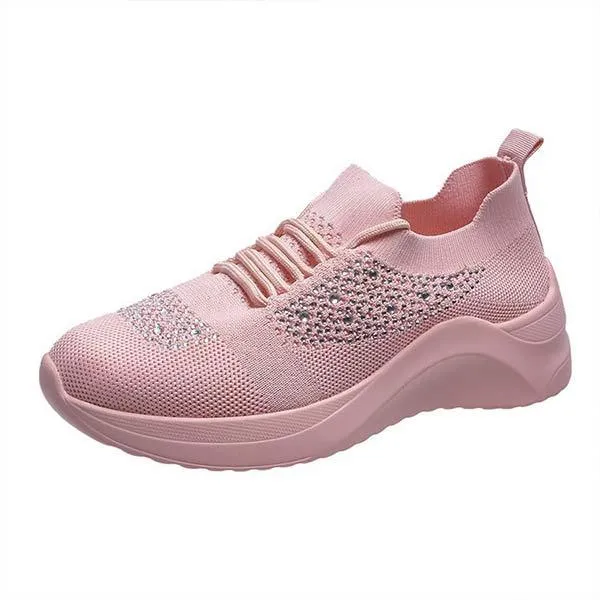 Women's Mesh Rhinestone Flyknit Casual Sneakers 26220509C