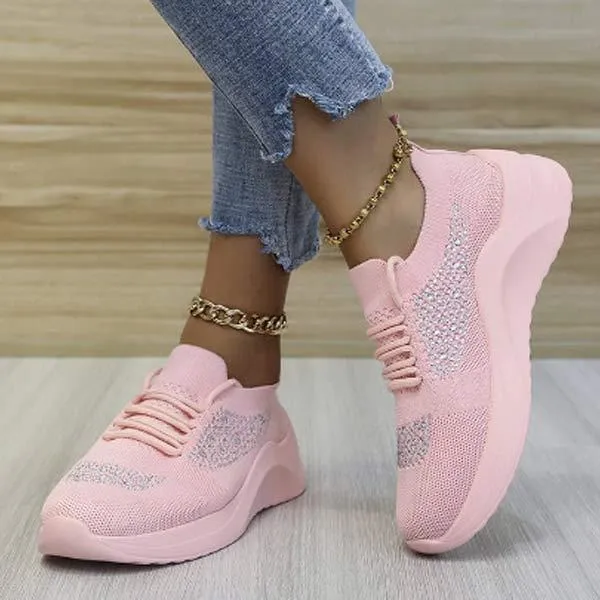 Women's Mesh Rhinestone Flyknit Casual Sneakers 26220509C