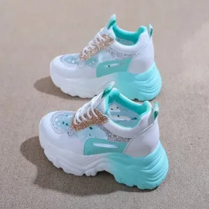 Women's Platform Sneakers – Breathable Mesh, Sequin Patchwork