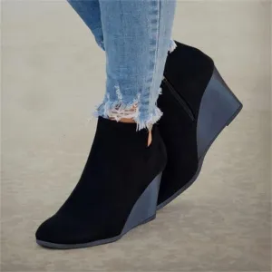 Women's side cut slip on wedge heel booties