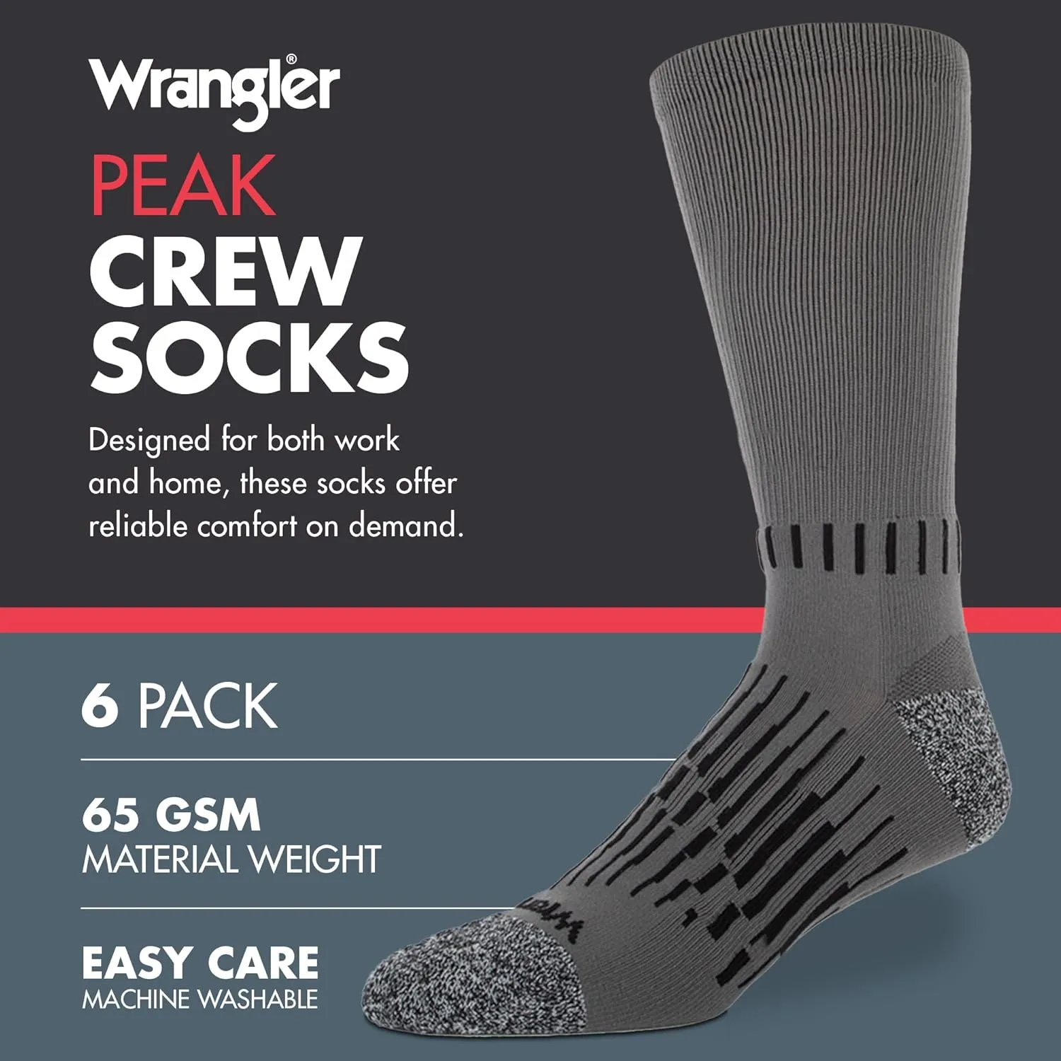 Wrangler - Peak Men's Crew Socks - Durable Half Cushion Socks with Arch Support